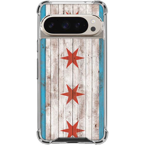 Chicago Flag Dark Wood Pixel 9/9 Pro Clear Case